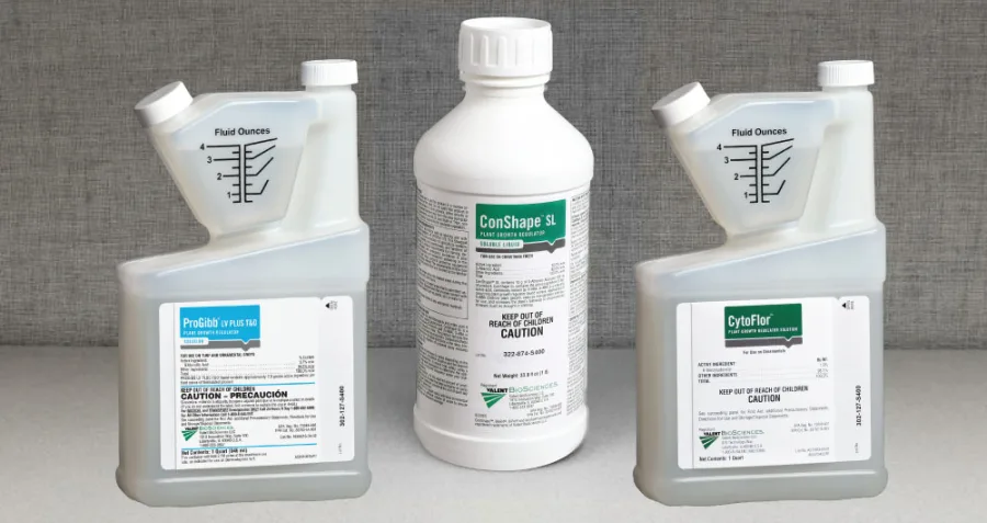 Valent BioSciences plant growth regulator range: ProGibb LV Plus T&O, ConShape SL and CytoFlor bottles