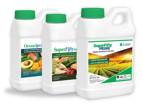 AgriPrime® portfolio range shot: OceanSprint®, SuperFifty® and SuperFifty® Prime jerrycans together