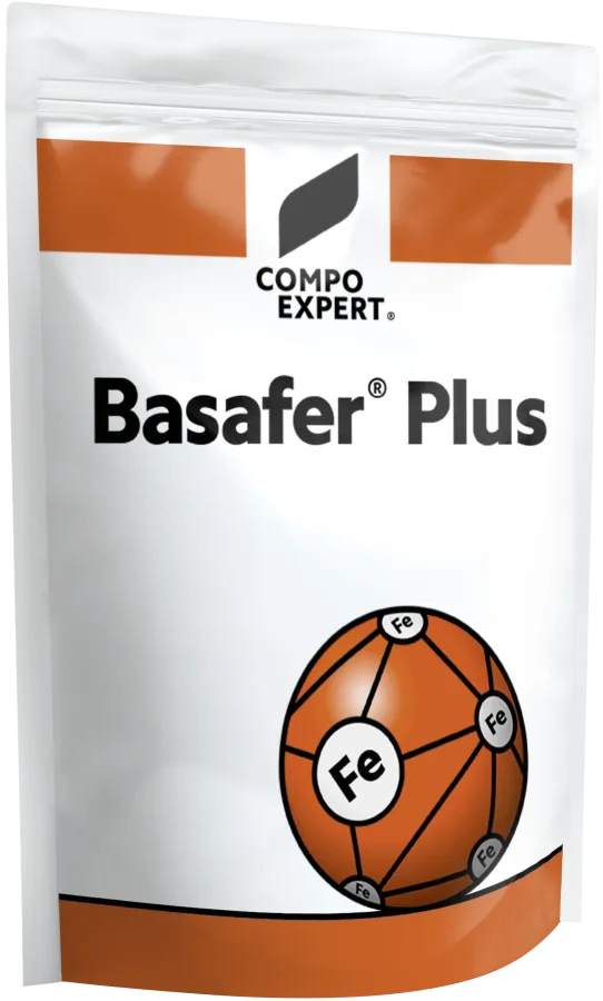 Basafer® Plus - iron chelate for root uptake, 6.0% Fe 100% EDDHA-chelated with 5.0% ortho-ortho Fe-EDDHA (pack shot from the product page hero)