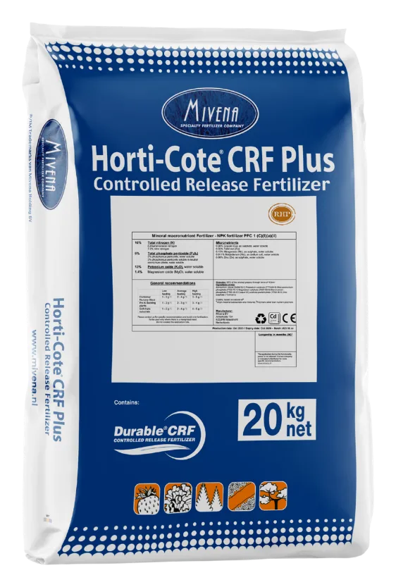 Horti-Cote CRF Plus Controlled Release Fertilizer, RHP-certified, 20 kg net bag with Durable CRF mark