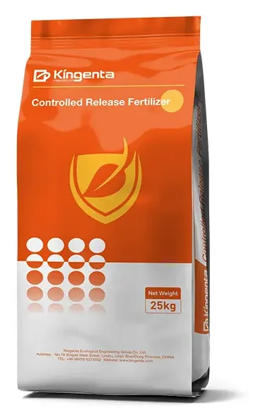 Controlled-release NPK compound fertilizer (CRF NPK), Kingenta International 25 kg retail bag, orange "Controlled Release Fertilizer" livery