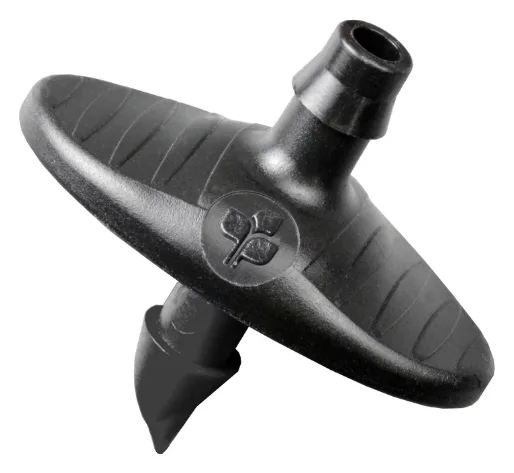 SPEC Drip™ PC 4 lph (1 gph) - SPEC Drip™ Pressure Compensating Emitter, self-piercing inlet barb with 4 mm barbed outlet; studio shot on white