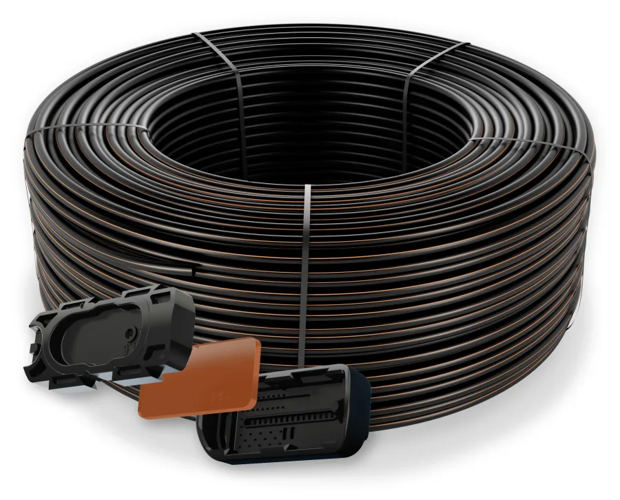 DripNet PC™ AS HWD, pressure-compensated anti-siphon heavywall dripline coil with dripper cutaway