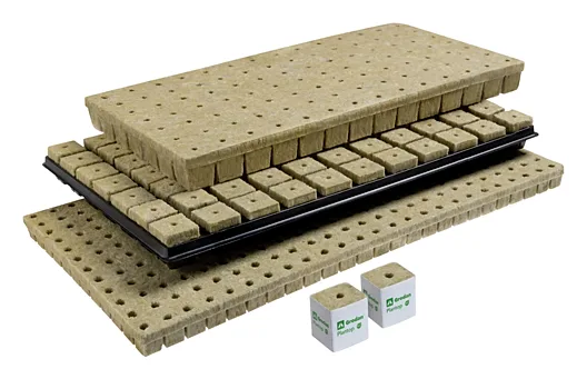 Grodan lettuce product portfolio: AO, SBS, TACO, Lettuce Board and MM shown together on white