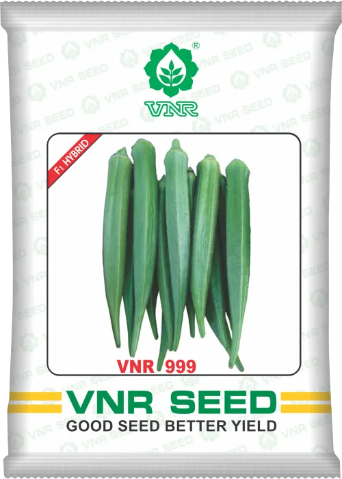 Bhindi VNR 999 (F1 Hybrid) - VNR Seed retail pouch, front of pack