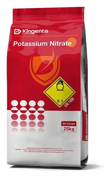 Potassium Nitrate, Kingenta 25 kg bag (red livery, UN 1486 oxidiser diamond); the corporate-site pack for the King Sol NOP potassium nitrate SKU